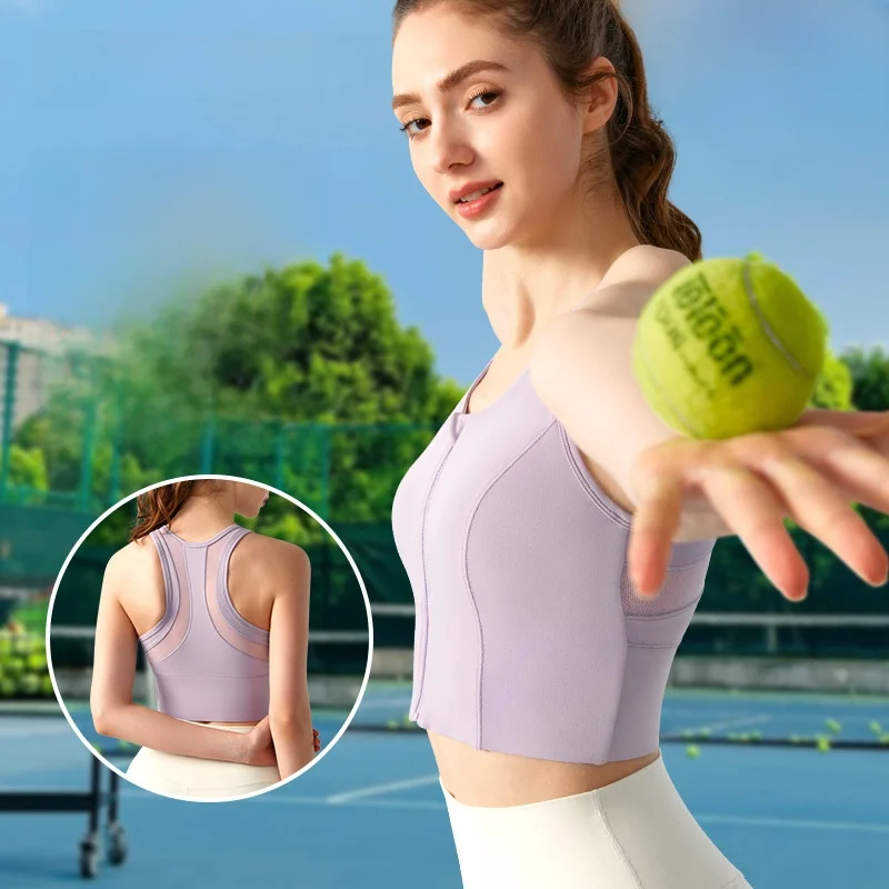 

Women's High-Strength Sports Underwear Shockproof Fitness Yoga Vest with Chest Pad Front Zipper Summer Sports Accessory