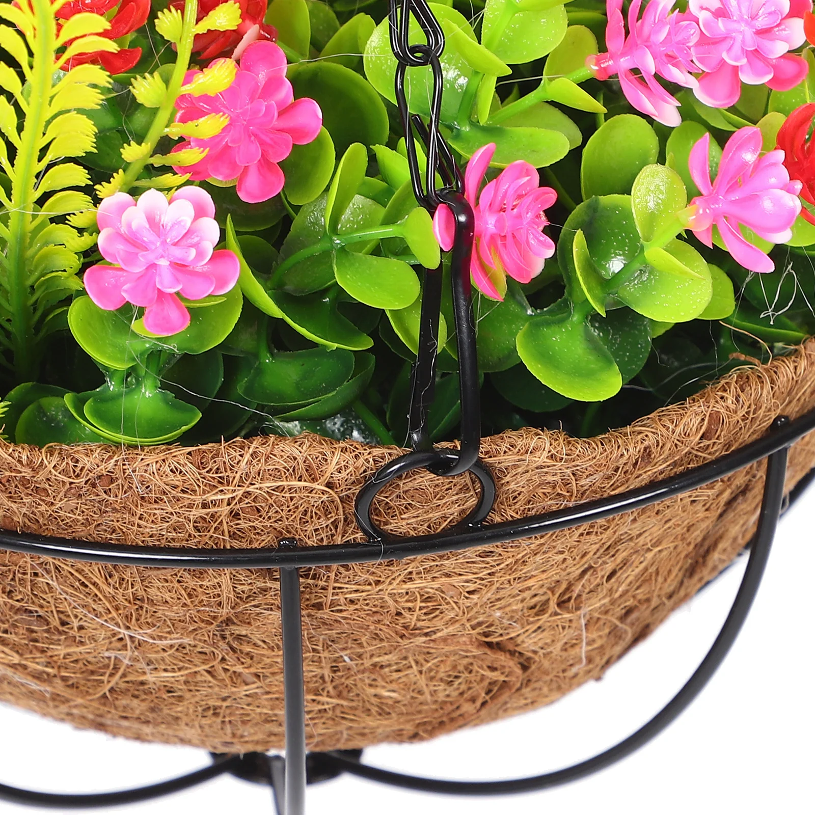 

Artificial Hanging Flower Basket Rustic Coconut Fiber Lightweight Plant Holder for Home Office Garden Yard Decor