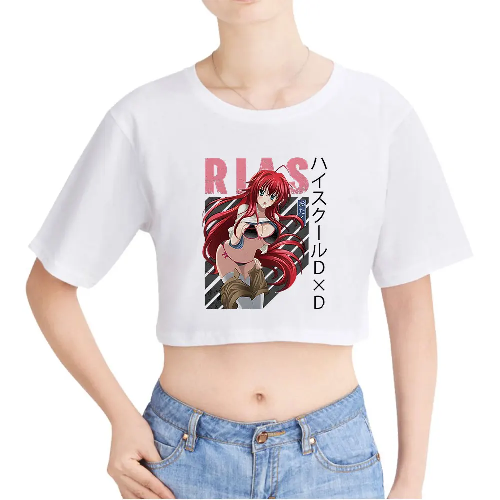 High School DxD Rias Gremory Vintage 90s Crop Top T-Shirt Fashion O-Neck Tops Oversize Tshirt Fashion Women Tee Blusa Y2k Top