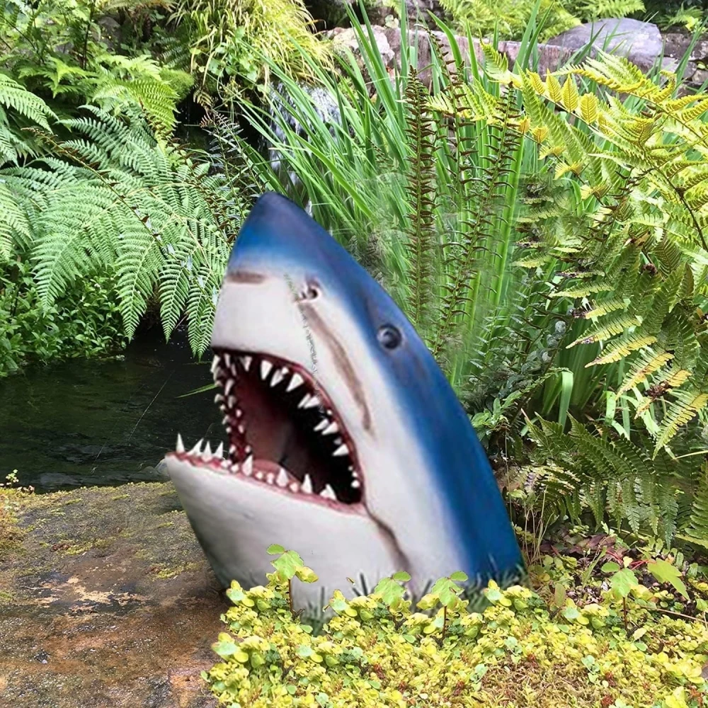 

Great White Shark Garden Sculpture Decoration Swimming Pool Outdoor Garden Art Statue Lifelike Decoration