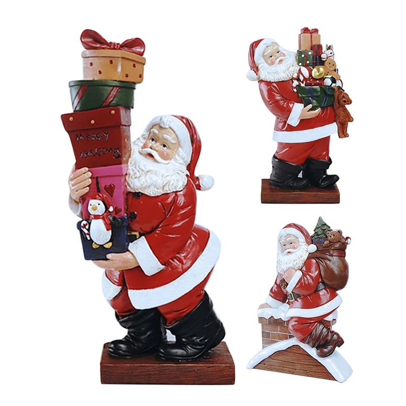 SEWS-1Pcs Santa Claus Sculpture Christmas Doll Resin Ornament Figurine Holiday New Year Hristmas Table Decoration