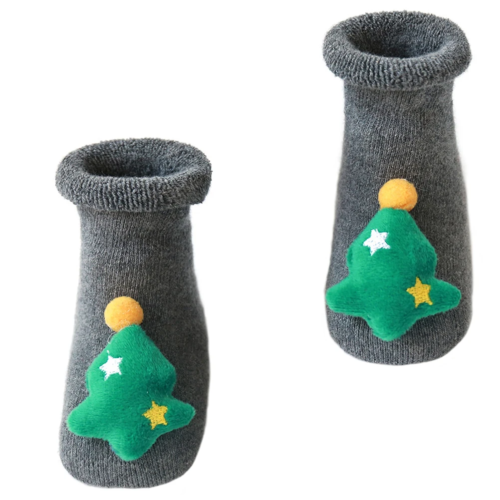 

1 Pair Christmas Socks For Baby Cotton Anti-Slip Comfortable Breathable Stretchable Holiday Cartoon Print Warm Room Socks