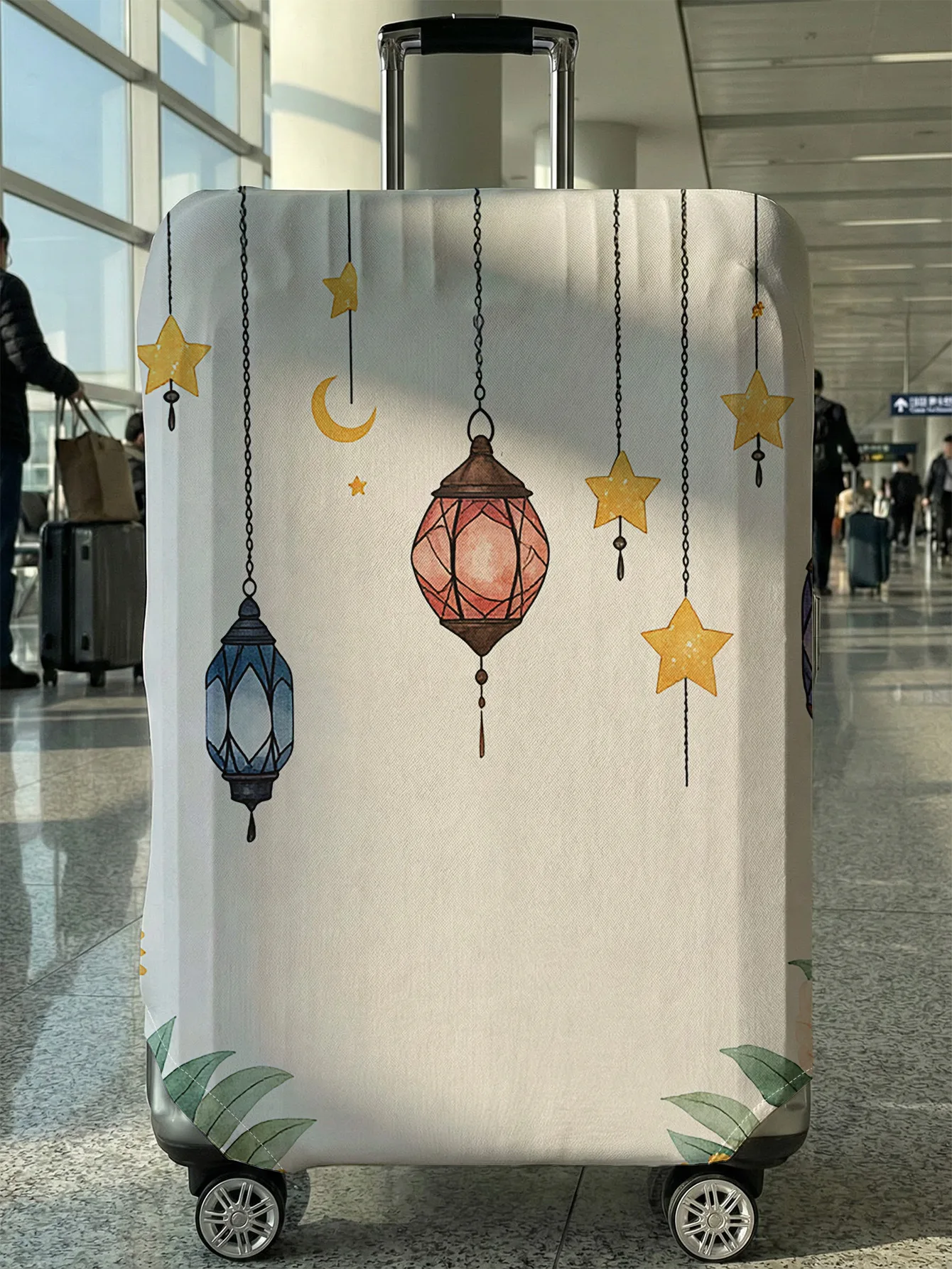 

Watercolor Moon Star Lantern Print Luggage Cover, Suitable for 18-32 Inch Luggage Cover, Luggage Handle Glove, Travel Accessorie