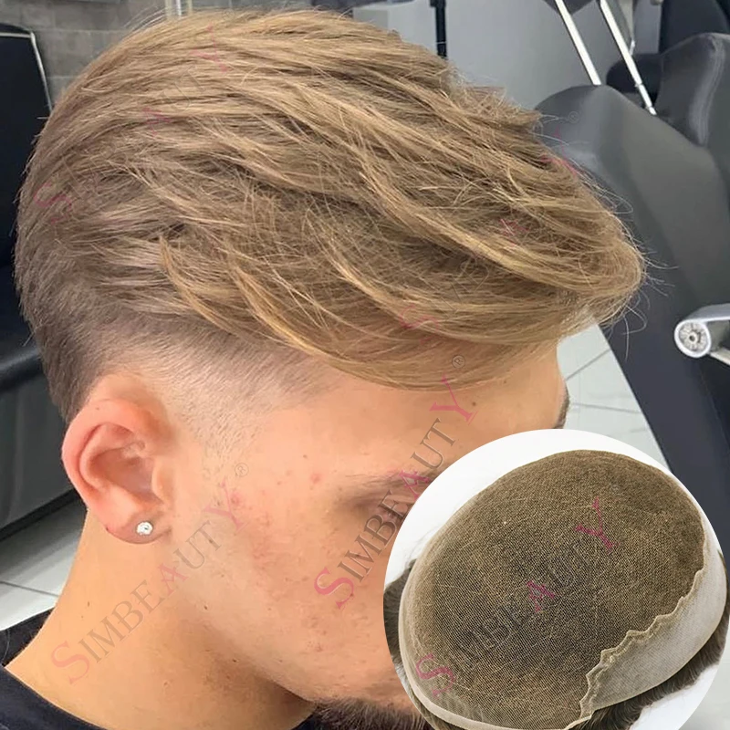 

Natural Hairline Male Toupee #22R #17 Ash Blonde Brown Black Breathable Q6 Lace & PU Mens Human Hair Wigs Replacement Prosthesis