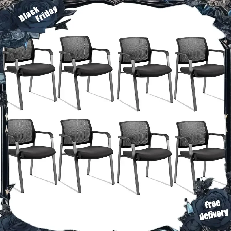 

No Wheels Conference Room Chairs Set of 8, Stackable Office Guest Reception Chairs with Armrests, Mesh Back Waiting Room Chairs