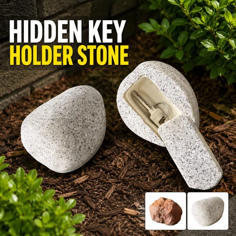Hidden Key Holder Stone Outdoor Decor Fake Rock Key Hider Box, Weatherproof Conceal Spare Key Safe Storage Box for Garden Yard