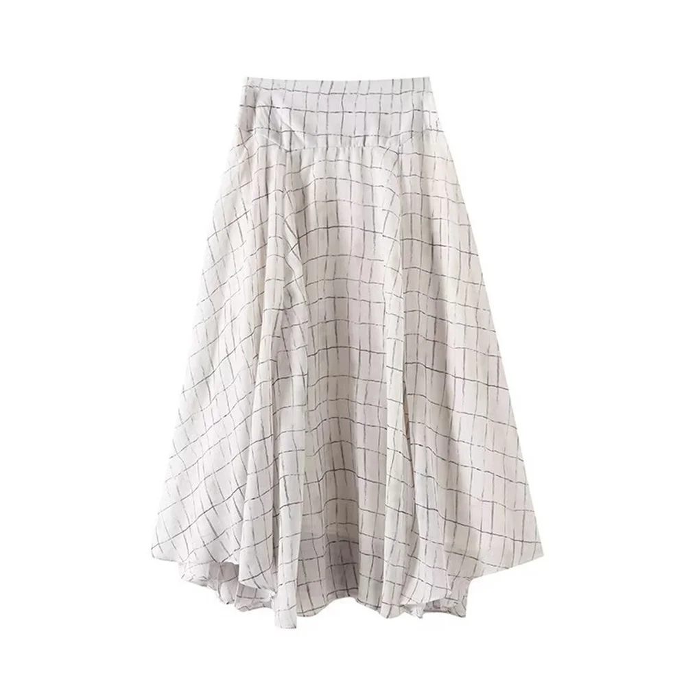 

Summer new art style design irregular skirt plaid skirt for women