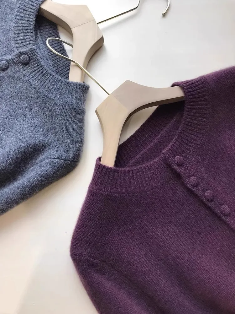 سترة نسائية محبوكة مفتوحة بأكمام طويلة باللون الأرجواني أوائل الخريف، نمط كسول للتخسيس من الكشمير، قاعدة ناعمة، ملابس خارجية ...