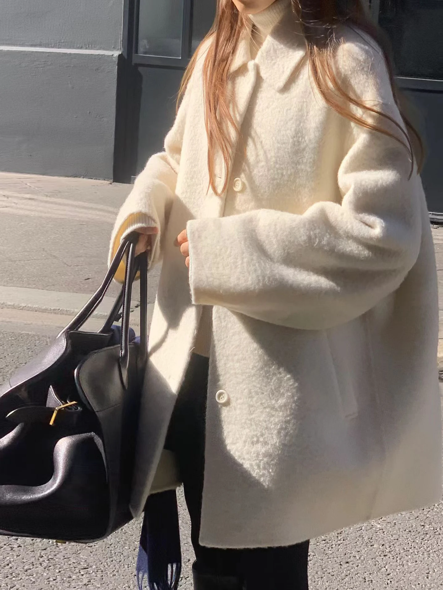 Korean Style Soft Sweet Atmosphere Woolen Coat Women's Winter Loose Collar Versatile Beautiful Mouton Jacket Outerwear