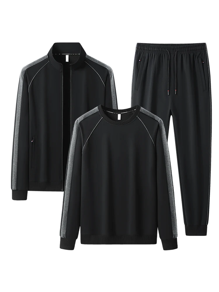 

Утепленный флисовый повседневный спортивный костюм-тройка для мужчин: осенне-зимний свободный кардиган с воротником и толстовка большого размера