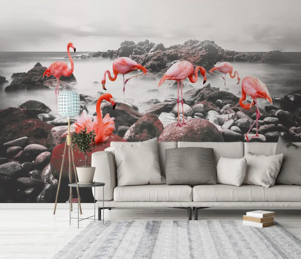 

Custom wallpaper mural Nordic modern small fresh sea flamingo bedroom TV background wall luxury home decoration papel de parede