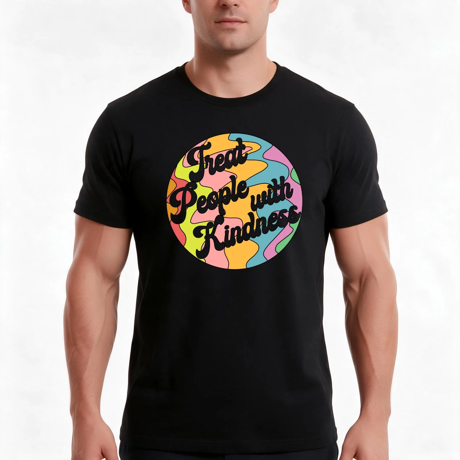 Groovy Treat 'Em With Kindness Design T-Shirt, Summer Casual Cotton Tee, Oversized Streetwear Tops, Vintage Graphic Print