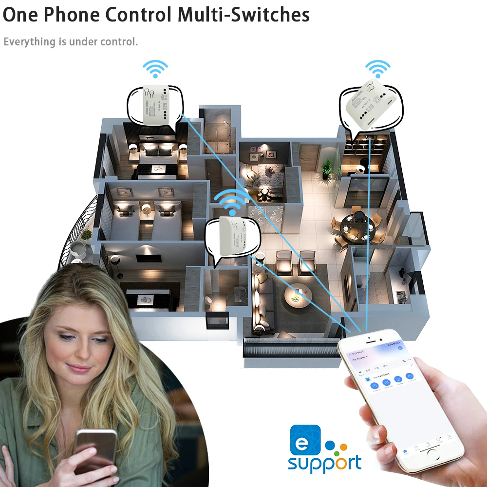EWELINK Smart WiFi Switch 90-250V 12V 24V Dry Contact Relay Selflock/ Momentary Working Mode,Gate Switch Works with Alexa