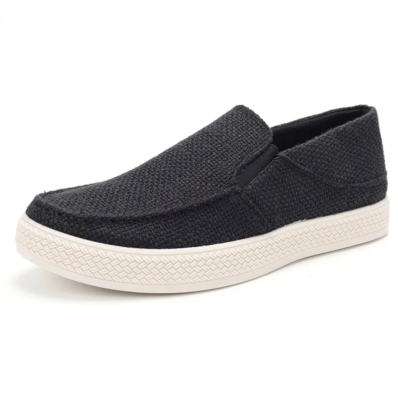 Men Linen Slip On Loafers Breathable Woven Fabric Upper Wear Resistant Rubber Sole Casual Daily Walking Flat Shoes