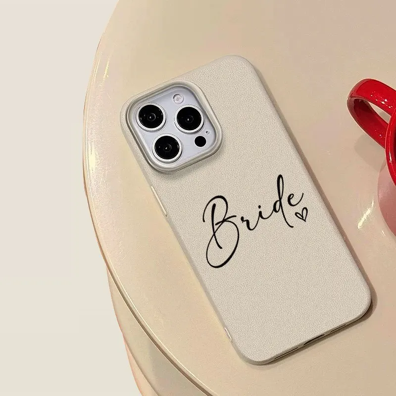 Bride Script Heart Cream Faux Leather Phone Case for iPhone17promax /16/15/14/13/12ProMax/11/11Pro Anti-drop protection view 5