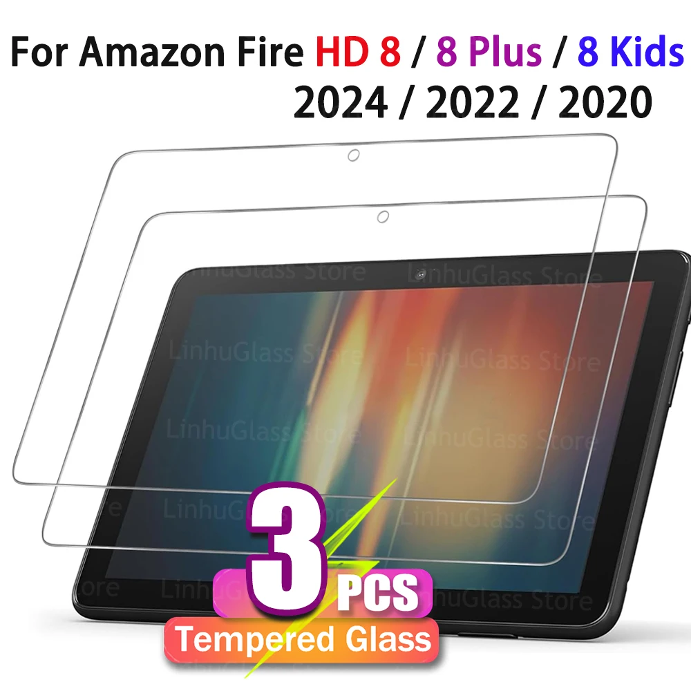 Película de vidrio templado de 8 pulgadas para Fire HD 8 / 8 Plus / 8 Kids / 8 Kids Pro (versión 2020/2022/2024) Protector de pantalla para tableta