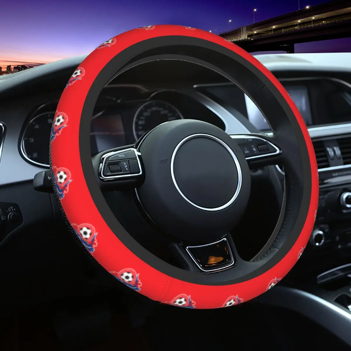 Hapoel Haifa Steering Wheel Cover, Universal 15 inch, Breathable, Anti-Slip,Warm in Winter and Cool in Summer