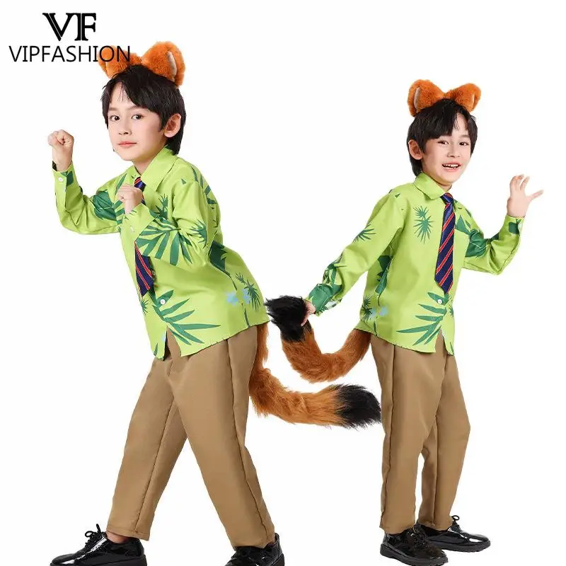 

VIP FASHION Nick Wilde Costume Adult Boy Girl Movie Cosplay Fox Shirt Pants Set School Party Outfit Carnival Purim Top Shorts