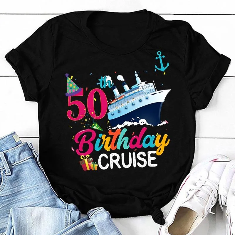 

Hot Birthday Cruise Print T-Shirt Women Men Summer Casual Short Sleeve Round Neck Tops Fashion Cruise T-Shirts