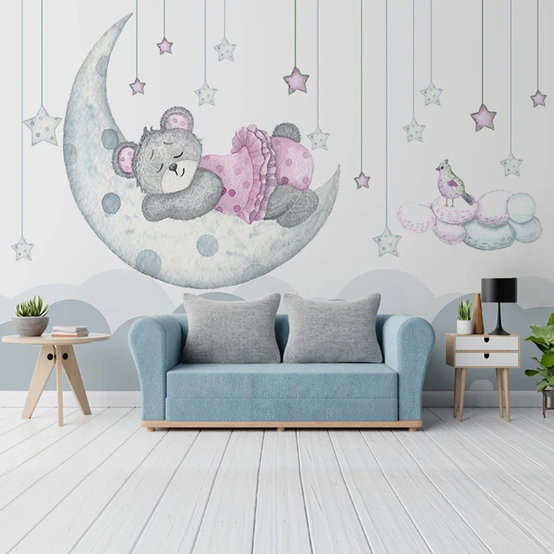 Benutzerdefinierte Wandbild Tapete 3D handgemalte Cartoon Mond Stern Kinderzimmer Schlafzimmer Hintergrund Home Decor Wandverkleidung Hintergrund