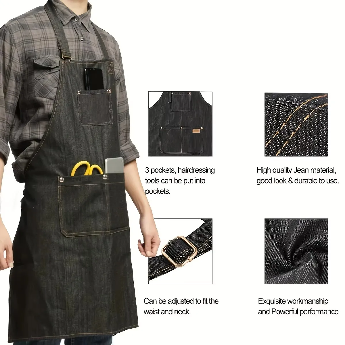 Lightweight Denim Fabric Apron Tool Apron with Pockets Waterproof Waxed Canvas Apron for Men and Women Adjustable Work Apron