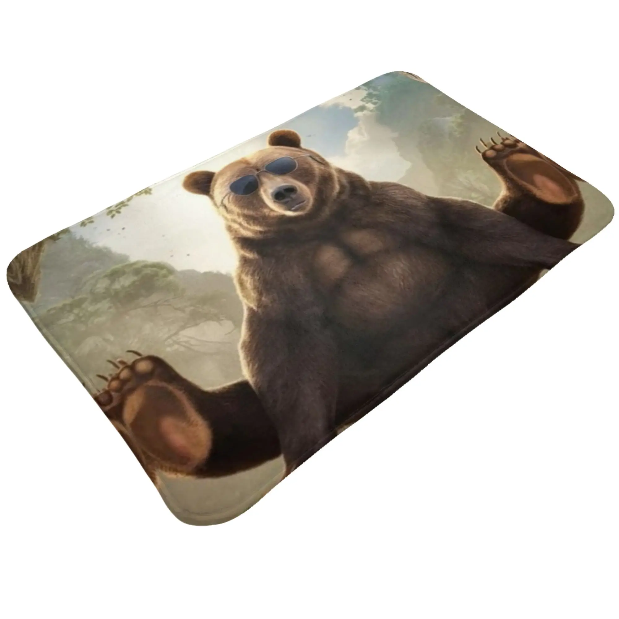 Muscular Bear Meditating On Tree Stump Non-slip Doormat Kitchen Mat  Indoor PatternHomeDecor