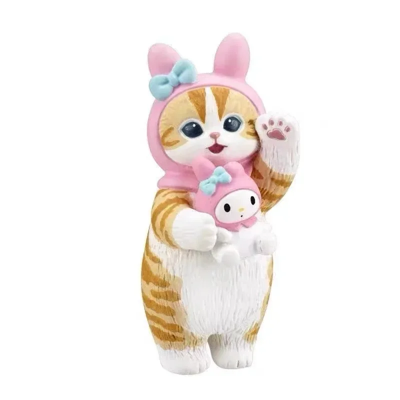 Anime Sanrio Mini Kawaii Figuur 6 Stks/partij 5.1-5.4Cm Haaienkat Vasthouden Op Kuromi Hello Kitty Hangyodon Huisdierenmodel Geschenken