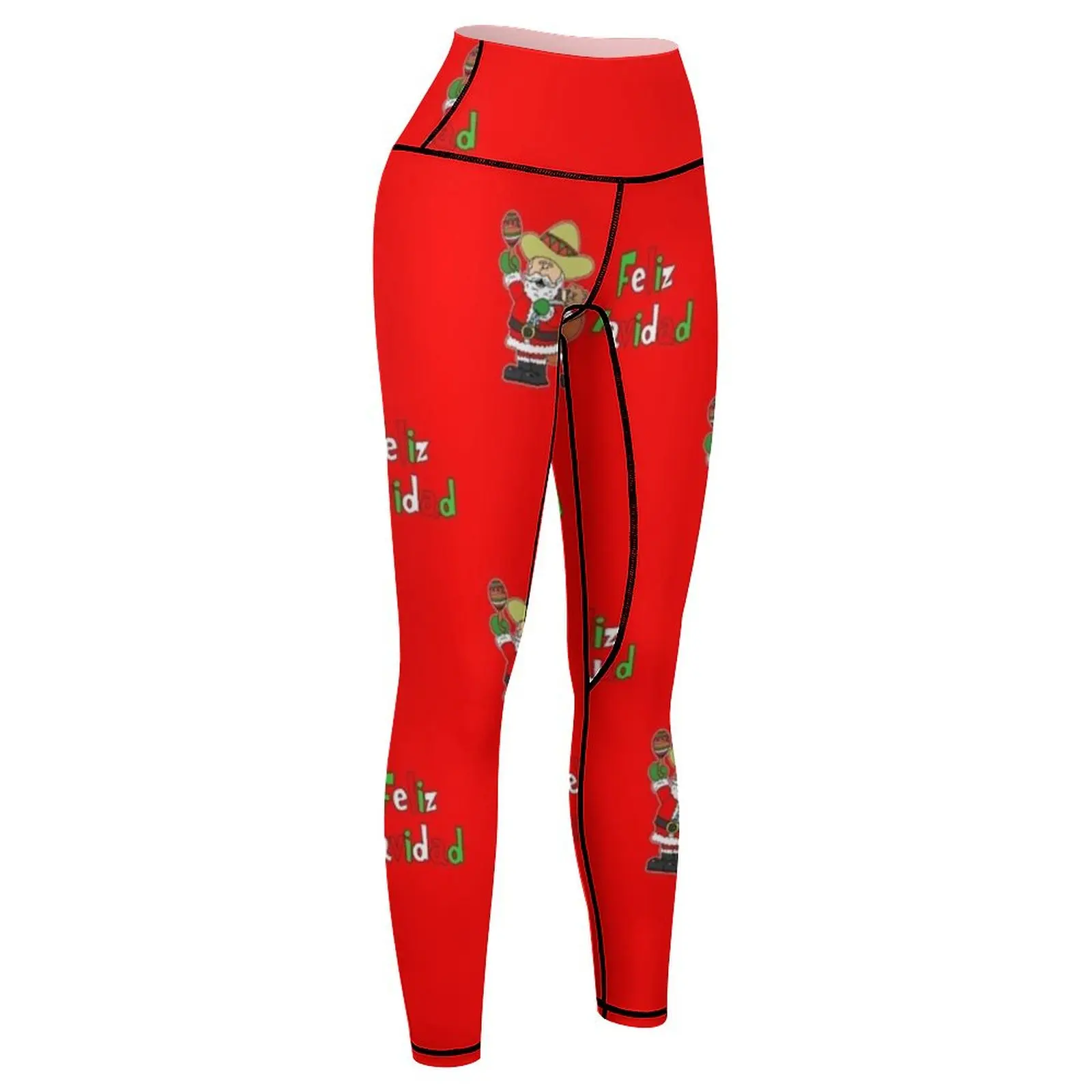 Feliz Navidad Santa Cartoon With Sombrero And Maracas Leggings Tight fitting woman Sports pants for high waist Womens Leggings