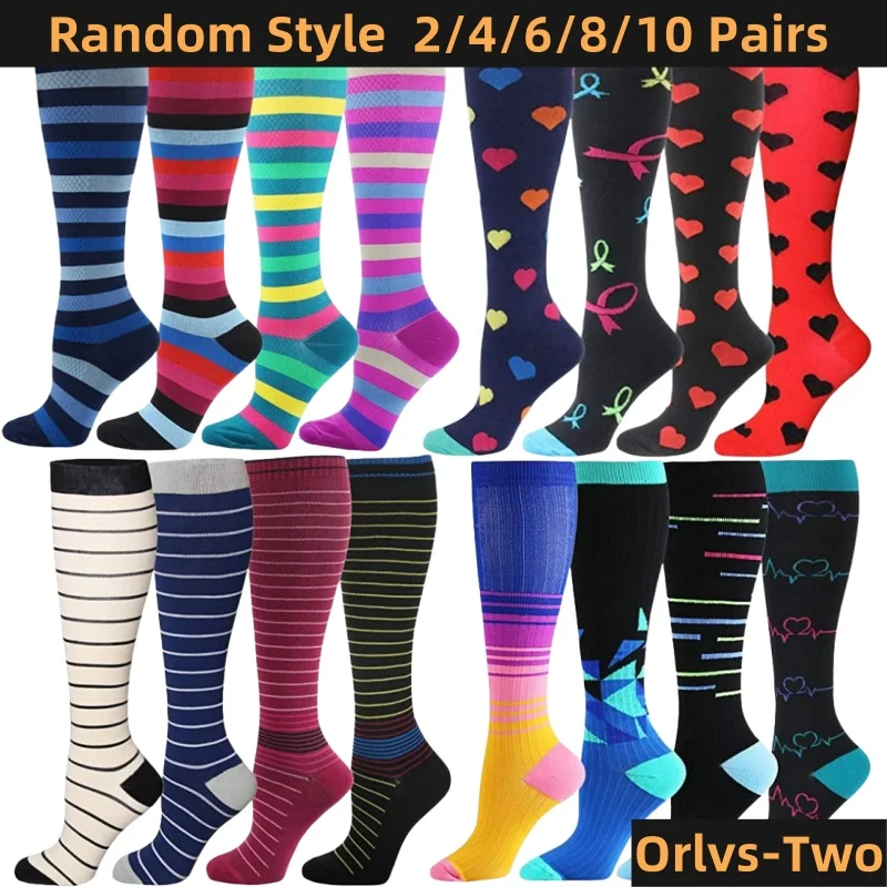 2/4/6/8/10 Pairs Low Price Clearance Men Compression Socks Cat Dog Animal Prints High Stockings Running 20-30mmhg Sports Socks