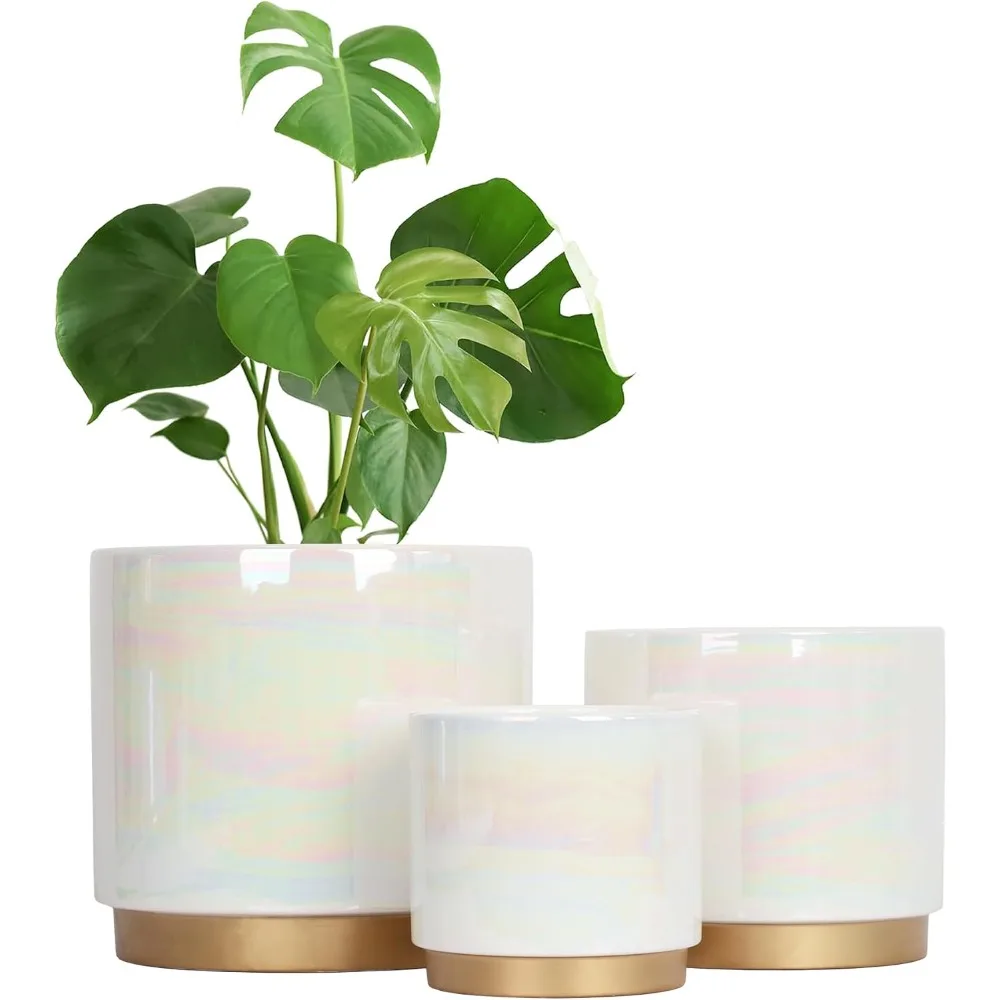 

White Indoor Pots for Plants, Ceramic Planter with Drainage Hole, 9.6inch+7.6Inch+6Inch. Succulent Orchid Flower Pot