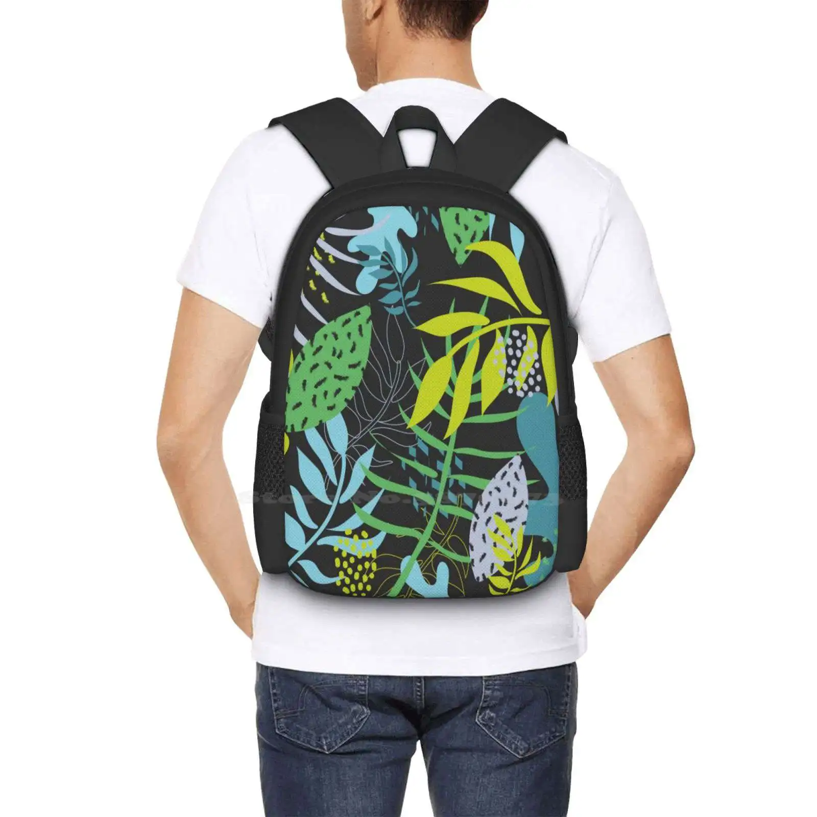 Vibrant Jungle Leaves-Kids Pattern New Arrivals Unisex Bags Student Bag Backpack Vibrant Leaf Leaves 60Ies 60S Vibes 70S 80S