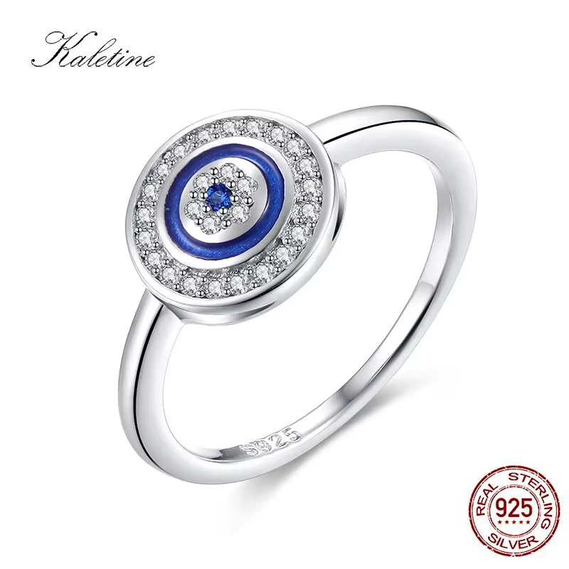 KALETINE Luxury 925 Sterling Silver Ring Lucky Blue Stone Evil Eye Rings For Women Blue Stone Wedding Turkish Mens Jewelry