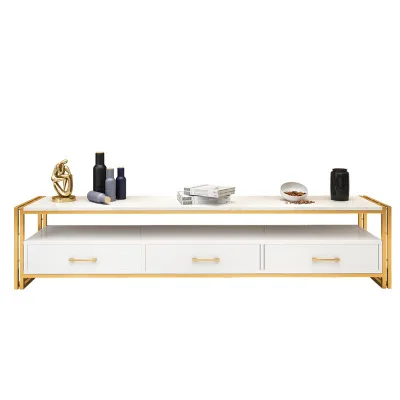 oo-Nordic Wrought Iron Marble TV Cabinet Modern Golden Living Room Home Cabinet