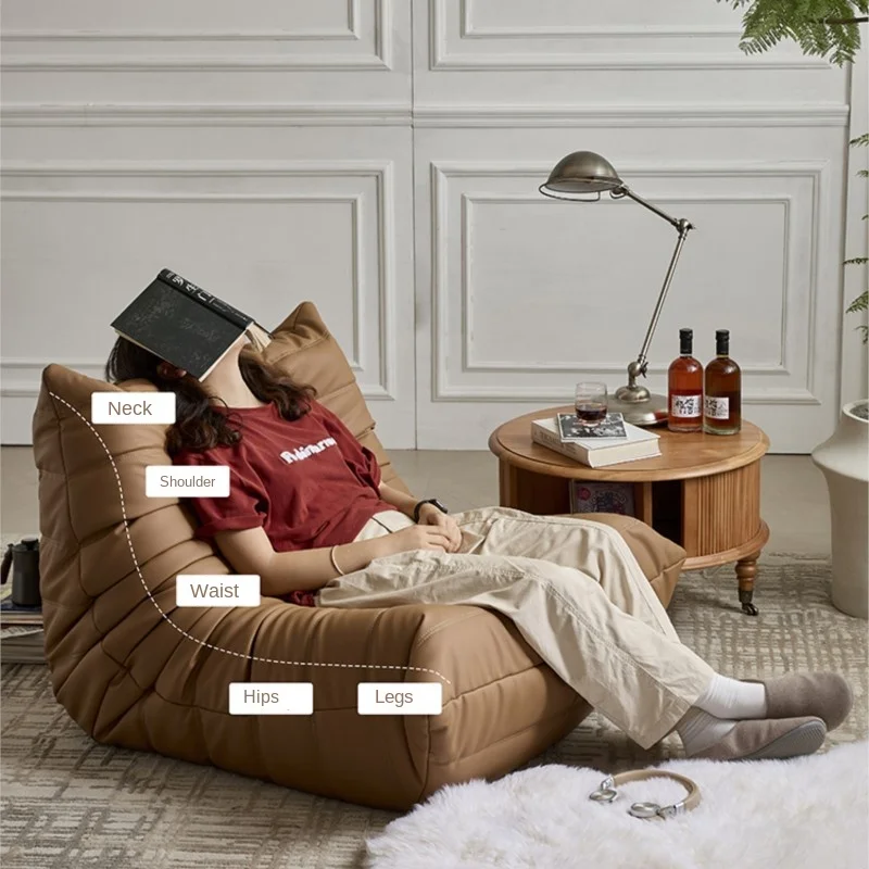 캐터필러 토고 싱글 리클라이너 레이지 소파 와비사비 스타일 거실 침실 발코니 휴식용 리클라이닝 수면용 78x103cm