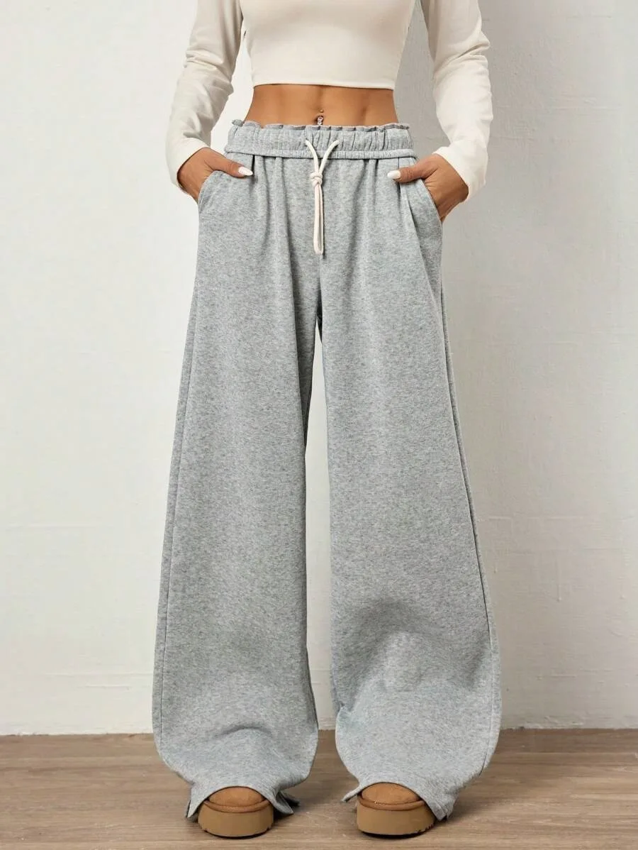 

Autumn and Winter Casual Loose Sweatpants, Wide-leg Long Pants, Women's Straight-leg Drawstring Pocket Pants for Women