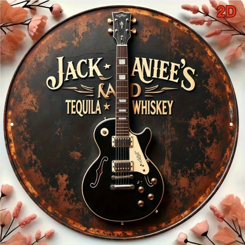 Decoración de Pared de Metal con Diseño de Guitarra Eléctrica Vintage, Letrero Retro para Bar de Whisky y Tequila, Decoración Rústica de Pared con Temática de Música Country