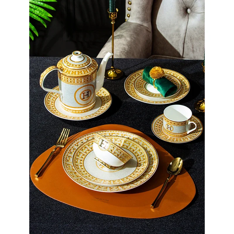 Dishes Set Home Nordic Light Luxury Golden Edge Bowls And Plates Ceramic Bone China Tableware Combination Tableware