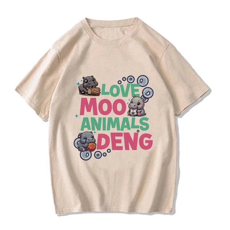 Kawaii Moo Deng Y2k T Shirt Funny Baby Hippo Tshirt Men Women Fashion Mange T-shirt Cartoon Harajuku Tee Tops Streetwear Clothes