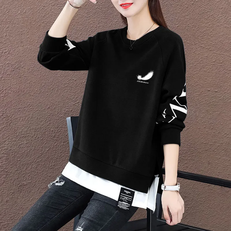 

Casual Fce Lined Hoodie Jaet Women's Faion Korean Sle round Ne Long Sve mid Length Loose Fit Autumn Winter Oute...