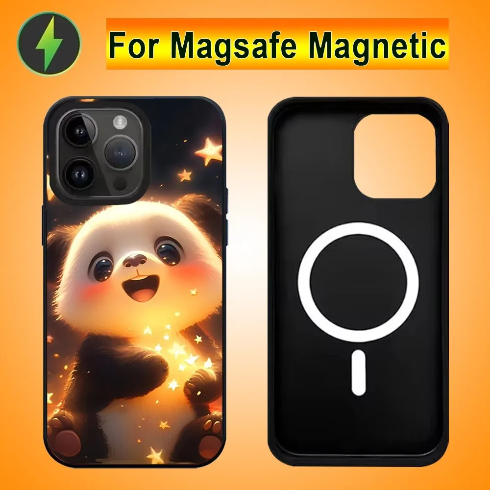 Panda kreslený telefon pouzdro pro iPhone 15 14 13 pro maxi 11pro 12 mini mala alex zrcadlo pro MagSafe bezdrátový nabíjení zakrýt