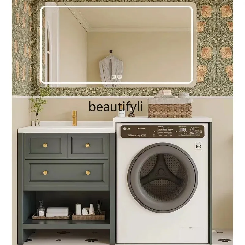 QQ45 French Retro Washing Machine All-in-One Cabinet Flip Bathroom Cabinet Combination Wash Inter-Platform Basin