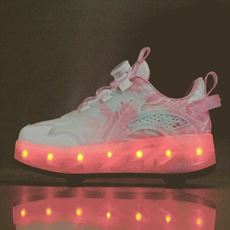 أحذية تزلج للأطفال على شكل عجلة مزدوجة وتصميم رباعي العجلات شفرات دوارة مقاس قابلة للتعديل للأولاد والبنات أحذية رياضية للأطفال