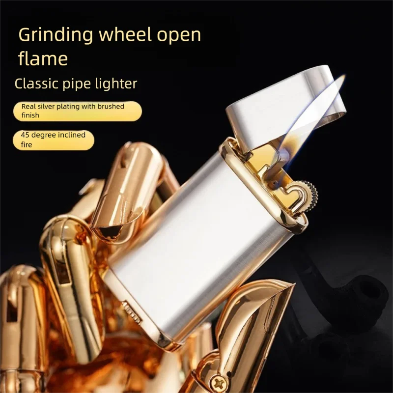 Creative Pipe-Specific Lighter - Oblique Flame Flint Wheel Open Flame Refillable Metal lighters personalized