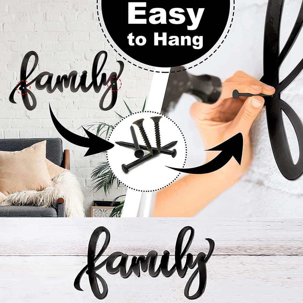 1pc Metal Family Signs For Decor Wall, alta qualità 11.81 pollici X5.91inch Black Family Decor Sign Heavy Iron Happy Family Wall Art