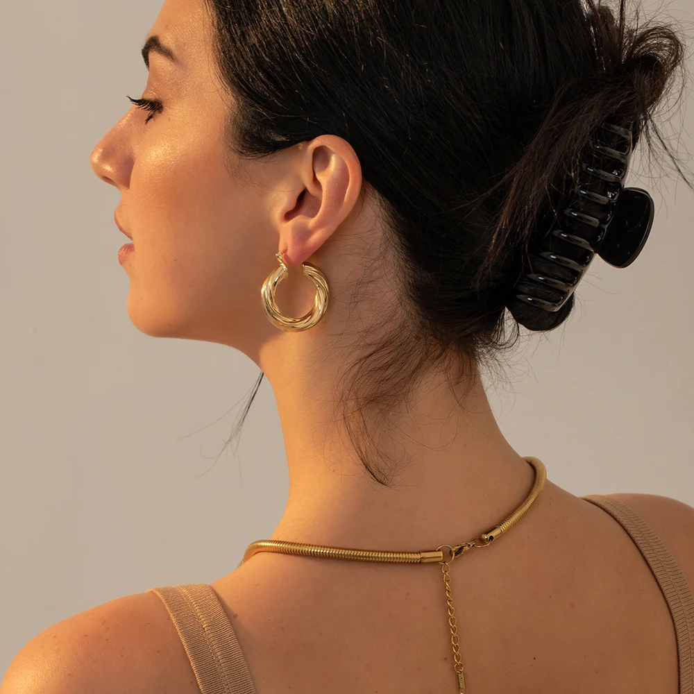Minimalist Round Twisted Hoop Earrings for Women Classic Gold Color Metal Twined Circle Ear Buckles Statement Jewelry Party image 3