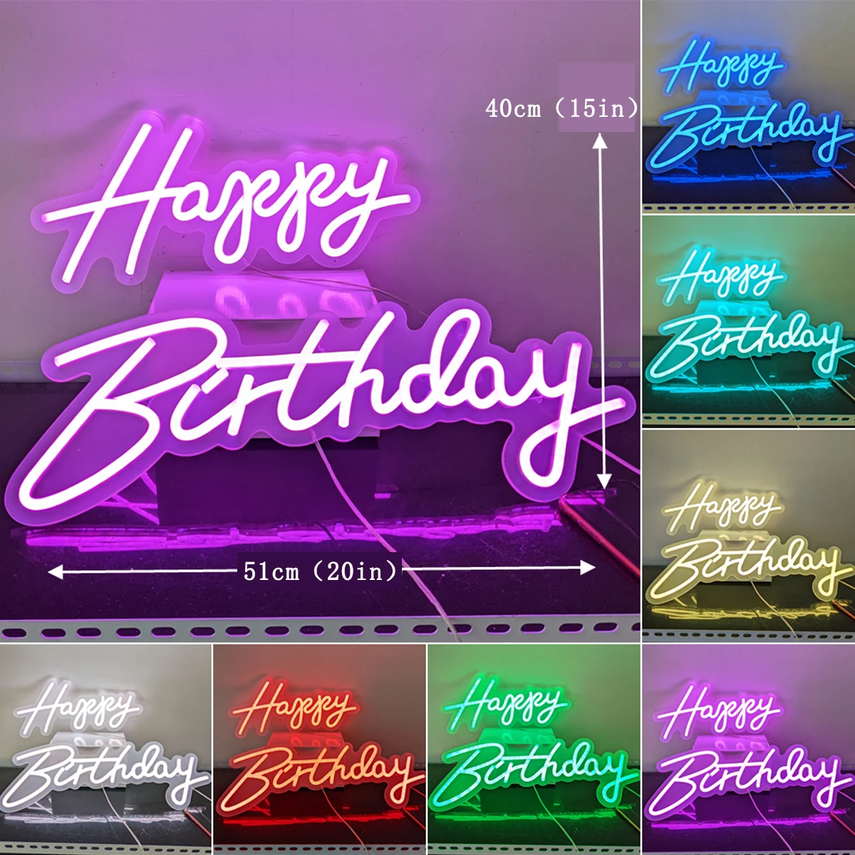Gelukkige Verjaardag Neon Sign 45-76cm Aangepaste Grootte met Dimbare Siliconen LED Neon en Helder Acryl Backer Verjaardagsfeestje Verlichting