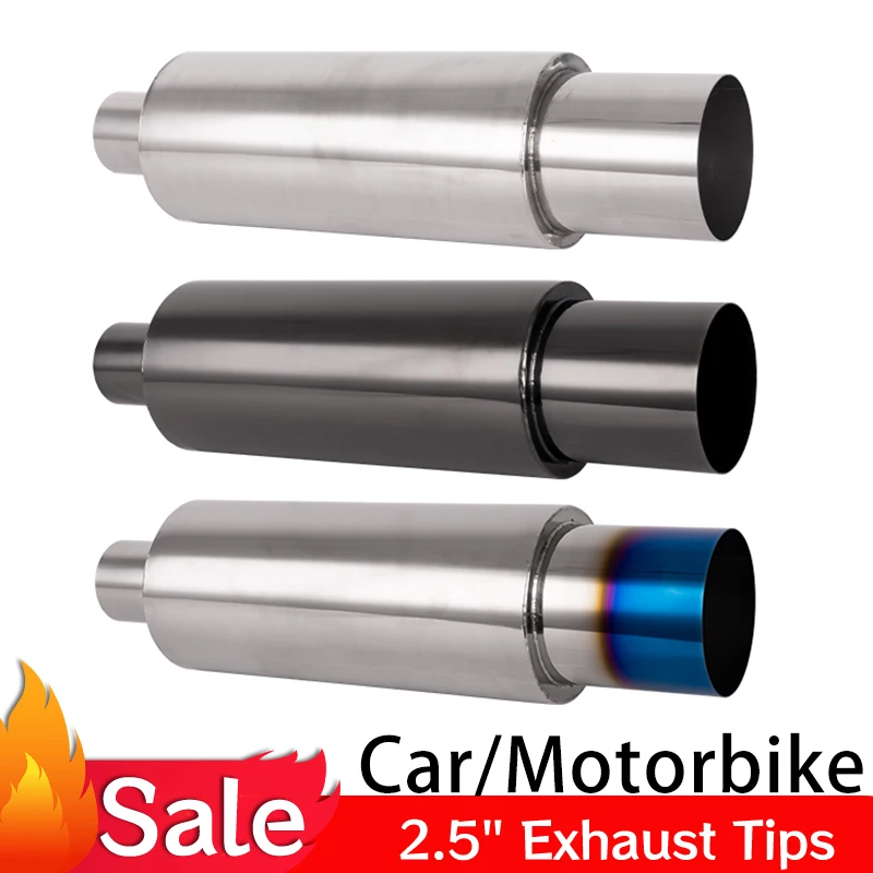 1PCS Inlet 63mm Motorbike Car Exhaust Pipe Muffler Tail Pipe Stainless Steel Auto Rear Tail Throat Car Accessories