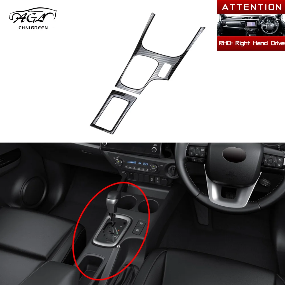 2pcs Carbon Fiber Color Stainless Steel Auto Gear Shift Panel Trim Cover Interior for Toyota Hilux Revo Rocco Conquest 2015-2021