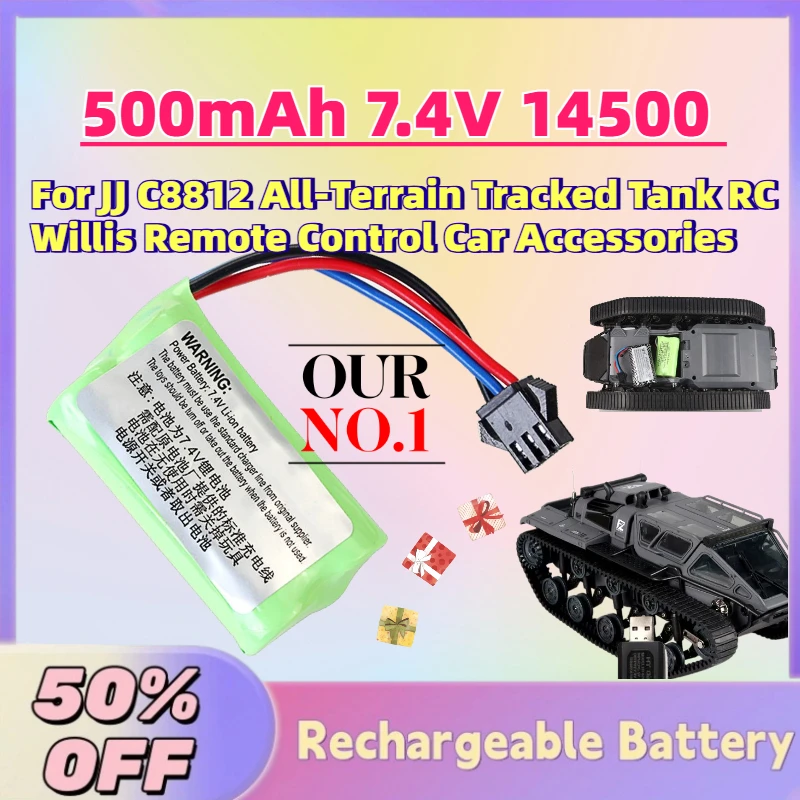 

New 500mAh 7.4V 14500 SM3P Rechargeable Battery for JJ C8812 All-Terrain Tracked Tank RC Willis Remote Control Car Accessories