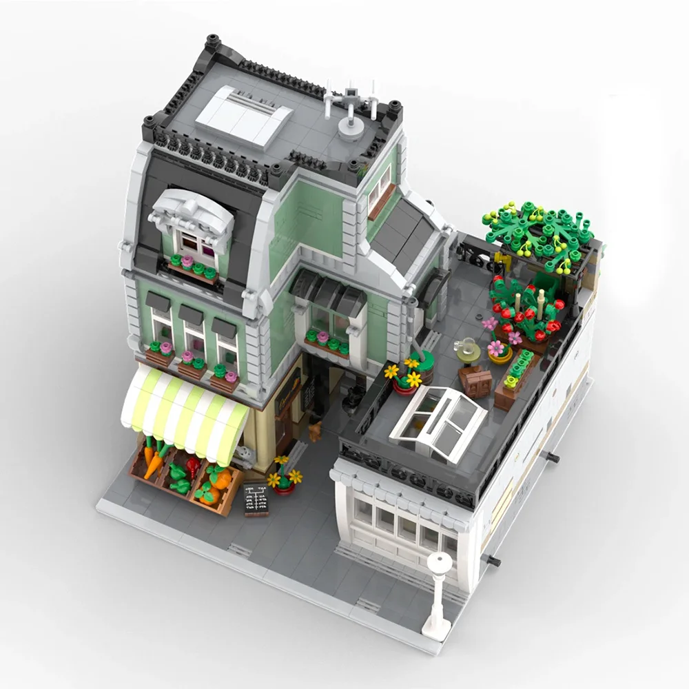 Jouet de modèle d'assemblage de construction LEGO, maison de magasin de charpentier, vue sur la rue, architecture Rong, 3610p12, MOC-59472